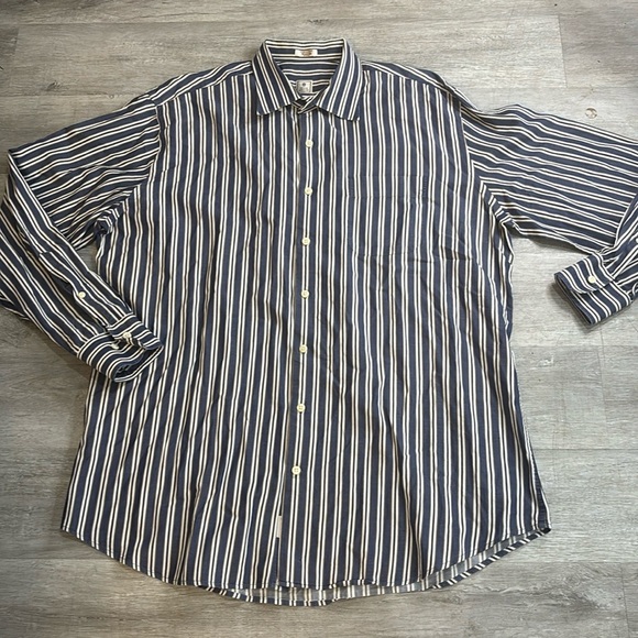 Peter Millar Navy Striped Button Down long sleeve Shirt Sz XL - Picture 1 of 7